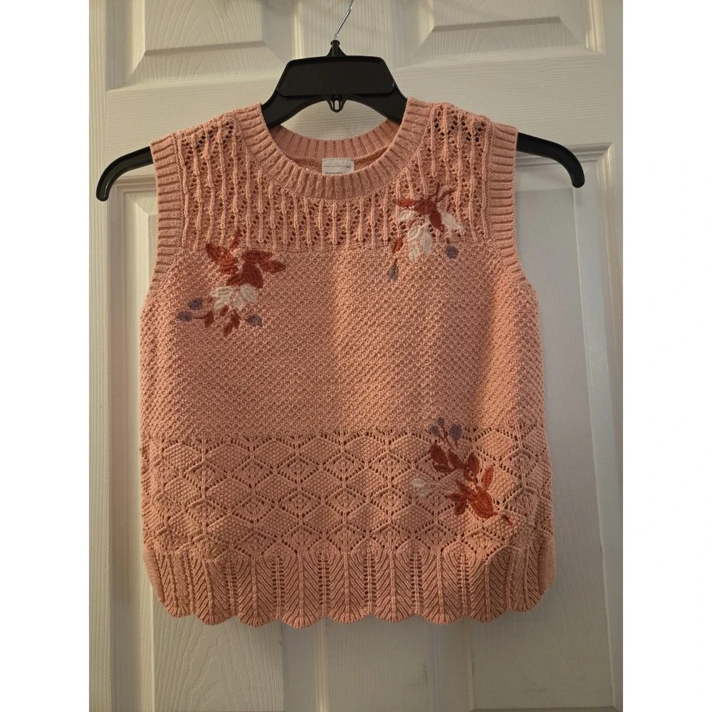 Abercrombie Kids sz‎ 13/14 pink floral embroidered sweater vest casual summer